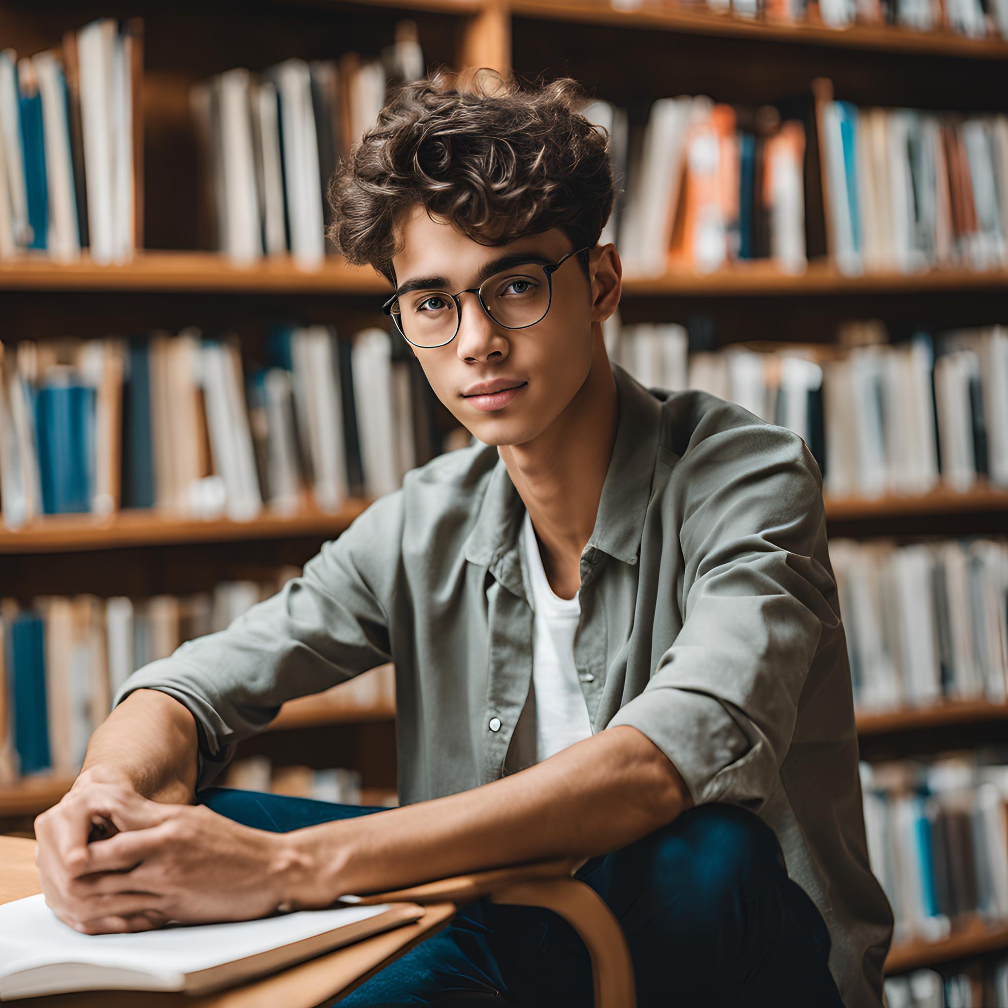 image of a young guy sitting in the library