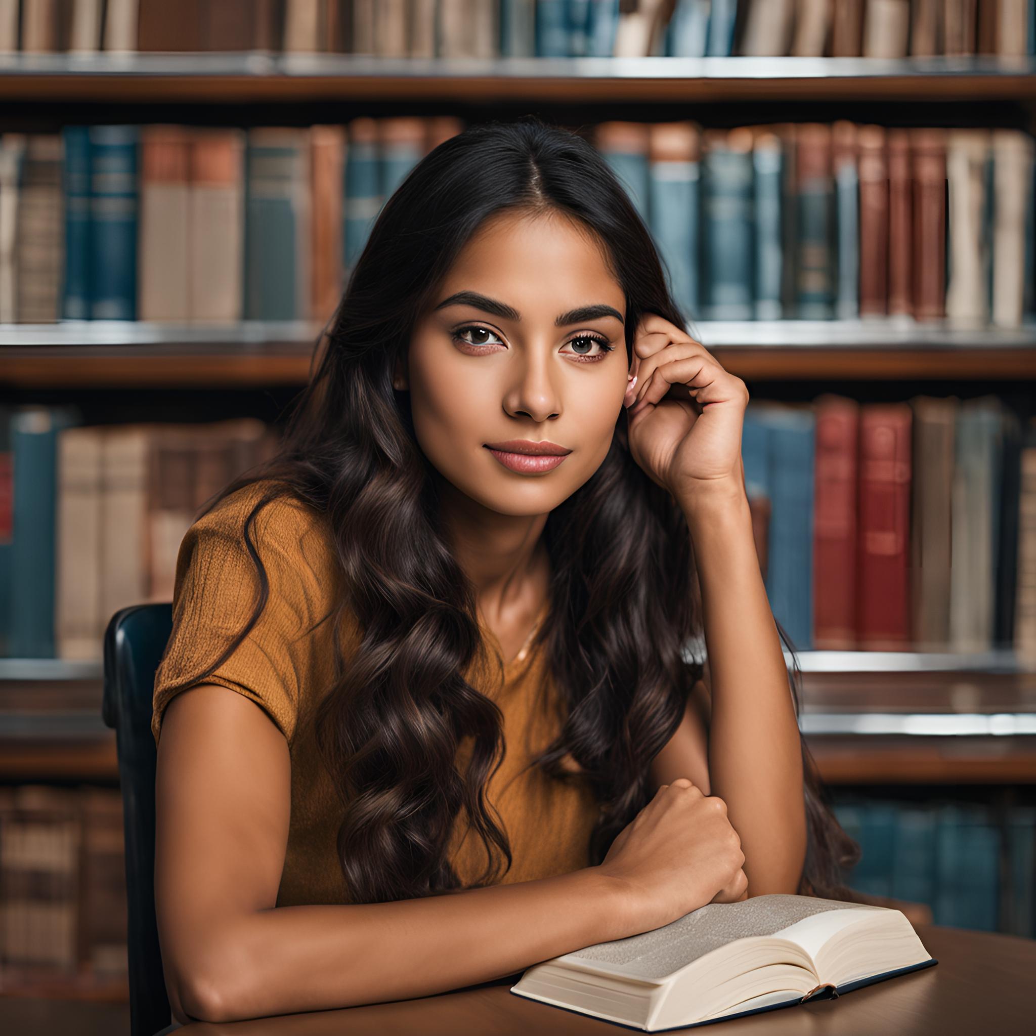 image of a young lady sitting in the library